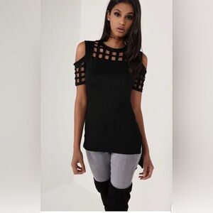 Women Cut Out Cold Shoulder Casual Hem Top/T-shirt